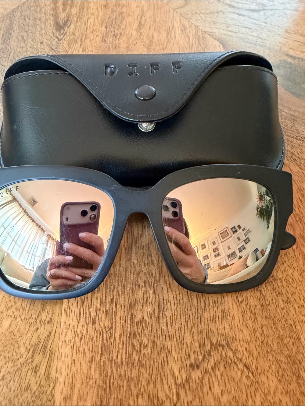 Diff Eyewear Matte Black Frame Sunglasses with Rose Gold Mirrored Lenses
